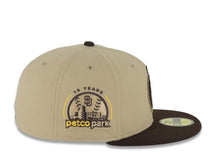 Load image into Gallery viewer, San Diego Padres New Era MLB 59FIFTY 5950 Fitted Cap Hat Khaki Crown Dark Brown Visor Team Color Mascot Logo 10 Years Petcopark Side Patch
