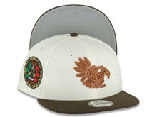 Load image into Gallery viewer, (Youth)Mexico Aztec New Era WBC World Baseball Classic 9FIFTY 950 Kid Snapback Cap Hat Cream Crown Brown Visor Brown Logo Aztec Calendar Side Patch
