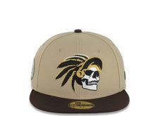 Load image into Gallery viewer, Mexico New Era 59FIFTY 5950 Fitted Cap Hat Khaki Crown Dark Brown Visor Team Color Skull Logo Aztec Calendar Side Patch Gray UV
