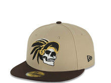 Load image into Gallery viewer, Mexico New Era 59FIFTY 5950 Fitted Cap Hat Khaki Crown Dark Brown Visor Team Color Skull Logo Aztec Calendar Side Patch Gray UV
