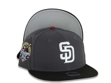 Load image into Gallery viewer, (Youth) San Diego Padres New Era MLB 9FIFTY 950 Kid Snapback Cap Hat Dark Gray Crown Black Visor White Logo 40th Anniversary Side Patch Gray UV
