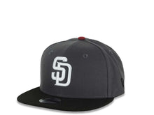 Load image into Gallery viewer, (Youth) San Diego Padres New Era MLB 9FIFTY 950 Kid Snapback Cap Hat Dark Gray Crown Black Visor White Logo 40th Anniversary Side Patch Gray UV
