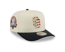 Load image into Gallery viewer, San Diego Padres New Era MLB 9FIFTY 950 Snapback A-Frame Cap Hat Cream Crown Navy Visor White/Red Logo 250th Anniversary Side Patch (2026 4th of July)
