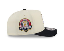 Load image into Gallery viewer, San Diego Padres New Era MLB 9FIFTY 950 Snapback A-Frame Cap Hat Cream Crown Navy Visor White/Red Logo 250th Anniversary Side Patch (2026 4th of July)

