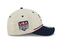 Load image into Gallery viewer, San Diego Padres New Era MLB 9FORTY 940 Adjustable M-Crown Cap Cream Crown Navy Visor Navy/Red Logo 250th Anniversary Side Patch (2026 4th of July)
