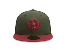 Load image into Gallery viewer, Xolos de Tijuana New Era Liga MX 59FIFTY 5950 Fitted Cap Hat Dark Olive Green Crown Maroon Visor Maroon/Olive Logo Gray UV
