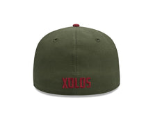 Load image into Gallery viewer, Xolos de Tijuana New Era Liga MX 59FIFTY 5950 Fitted Cap Hat Dark Olive Green Crown Maroon Visor Maroon/Olive Logo Gray UV
