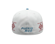 Load image into Gallery viewer, Puerto Rico New Era 59FIFTY 5950 Fitted Cap Hat Stone Crown Blue Visor Blue/White Logo Gray UV (Latin Embroidery)
