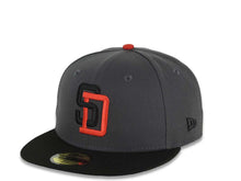Load image into Gallery viewer, San Diego Padres New Era MLB 59FIFTY 5950 Fitted Cap Hat Dark Gray Crown Black Visor Black/Red Logo Aztec Calendar Side Patch Gray UV
