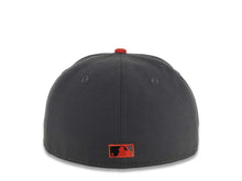 Load image into Gallery viewer, San Diego Padres New Era MLB 59FIFTY 5950 Fitted Cap Hat Dark Gray Crown Black Visor Black/Red Logo Aztec Calendar Side Patch Gray UV
