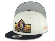 Load image into Gallery viewer, San Diego Padres New Era MLB 9FIFTY 950 Snapback Cap Hat Cream Crown Navy Blue Visor Orange/Navy Blue/White Script Logo Gray UV

