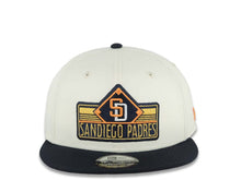 Load image into Gallery viewer, San Diego Padres New Era MLB 9FIFTY 950 Snapback Cap Hat Cream Crown Navy Blue Visor Orange/Navy Blue/White Script Logo Gray UV
