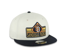Load image into Gallery viewer, San Diego Padres New Era MLB 9FIFTY 950 Snapback Cap Hat Cream Crown Navy Blue Visor Orange/Navy Blue/White Script Logo Gray UV
