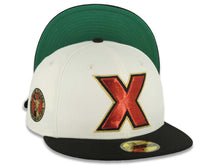 Load image into Gallery viewer, Xolos de Tijuana New Era Liga MX 59FIFTY 5950 Fitted Cap Hat Cream Crown Black Visor Red/Black/Gold Logo Club Tijuana Side Patch Green UV
