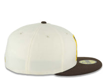Load image into Gallery viewer, San Diego Padres New Era MLB 59FIFTY 5950 Fitted Cap Hat Cream Crown Dark Brown Visor Dark Brown/Yellow P Logo With Swinging Friar Gray UV
