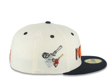 Load image into Gallery viewer, San Diego Padres New Era MLB 59FIFTY 5950 Fitted Cap Hat Cream Crown Navy Blue Visor Orange/Navy/White Script Logo Swinging Friar Side Patch Green UV
