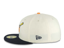 Load image into Gallery viewer, San Diego Padres New Era MLB 59FIFTY 5950 Fitted Cap Hat Cream Crown Navy Blue Visor Orange/Yellow Swinging Friar Logo Stadium Side Patch Gray UV
