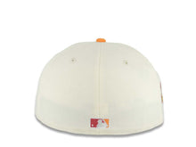 Load image into Gallery viewer, San Diego Padres New Era MLB 59FIFTY 5950 Fitted Cap Hat Cream Crown Navy Blue Visor Orange/Yellow Swinging Friar Logo Stadium Side Patch Gray UV
