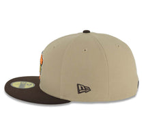 Load image into Gallery viewer, San Diego Padres New Era MLB 59FIFTY 5950 Fitted Cap Hat Khaki Crown Dark Brown Visor Orange/Brown Logo 2026 World Tour Mexico City Series Side Patch
