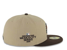 Load image into Gallery viewer, San Diego Padres New Era MLB 59FIFTY 5950 Fitted Cap Hat Khaki Crown Dark Brown Visor Orange/Brown Logo 2026 World Tour Mexico City Series Side Patch

