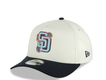 Load image into Gallery viewer, San Diego Padres New Era MLB 9FORTY 940 Adjustable A-Frame Cap Hat Cream Crown Navy Blue Visor Turquoise Logo With Rose 20 Years Petco Park Side Patch
