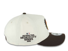 Load image into Gallery viewer, San Diego Padres New Era MLB 9FORTY 940 Adjustable A-Frame Cap Cream Crown Brown Visor Team Color Logo 2026 World Tour Mexico City Series Side Patch
