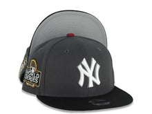 Load image into Gallery viewer, (Youth) New York Yankees New Era MLB 9FIFTY 950 Snapback Cap Hat Dark Gray Crown Black Visor Glow White/Black Logo 2024 World Series Side Patch
