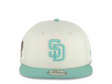 Load image into Gallery viewer, San Diego Padres New Era MLB 9FIFTY 950 Snapback Cap Hat Chrome White Crown Light Teal Visor Light Teal Logo La Catrina Side Patch Gray UV

