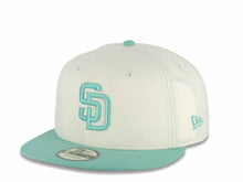 Load image into Gallery viewer, San Diego Padres New Era MLB 9FIFTY 950 Snapback Cap Hat Chrome White Crown Light Teal Visor Light Teal Logo La Catrina Side Patch Gray UV
