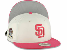 Load image into Gallery viewer, San Diego Padres New Era MLB 9FIFTY 950 Snapback Cap Hat Chrome White Crown Magenta Visor Magenta Logo La Catrina Side Patch Gray UV

