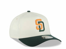 Load image into Gallery viewer, San Diego Padres New Era MLB 9FORTY 940 Adjustable A-Frame Cap Hat Chrome White Crown Dark Green Visor Orange/Dark Green Logo Gray UV
