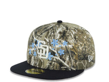 Load image into Gallery viewer, San Diego Padres New Era MLB 59FIFTY 5950 Fitted Cap Hat Real Tree Edge Camo Crown Navy Blue Visor White Logo With Roses 40th Anniversary Side Patch
