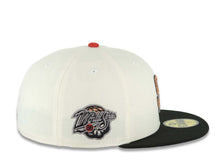 Load image into Gallery viewer, San Diego Padres New Era MLB 59FIFTY 5950 Fitted Cap Hat Cream Crown Black Visor Metallic Brown/Metallic Dark Gray Logo 1998 World Series Side Patch
