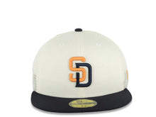 Load image into Gallery viewer, San Diego Padres New Era MLB 59FIFTY 5950 Mesh Trucker Fitted Cap Hat Cream Crown Navy Blue Visor Orange/Navy Blue Logo (2026 City Connect 2.0)
