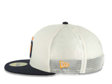 Load image into Gallery viewer, San Diego Padres New Era MLB 59FIFTY 5950 Mesh Trucker Fitted Cap Hat Cream Crown Navy Blue Visor Orange/Navy Blue Logo (2026 City Connect 2.0)
