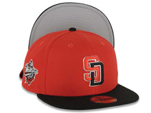 Load image into Gallery viewer, San Diego Padres New Era MLB 59FIFTY 5950 Fitted Cap Hat Red Crown Black Visor Red/Black/White Logo 1998 World Series Side Patch Gray UV

