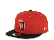 Load image into Gallery viewer, San Diego Padres New Era MLB 59FIFTY 5950 Fitted Cap Hat Red Crown Black Visor Red/Black/White Logo 1998 World Series Side Patch Gray UV
