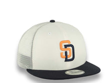 Load image into Gallery viewer, San Diego Padres New Era MLB 9FIFTY 950 Mesh Trucher Snapback Cap Hat Cream Crown Navy Blue Visor Orange/Navy Blue Logo (2026 City Connect 2.0)
