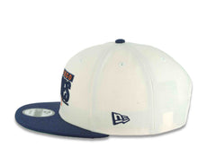 Load image into Gallery viewer, San Diego Padres New Era MLB 9FIFTY 950 Snapback Cap Hat Cream Crown Navy Blue Visor Navy Blue/Orange Script Logo Swinging Friar Side Patch Green UV
