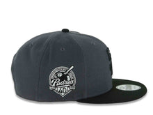 Load image into Gallery viewer, San Diego Padres New Era MLB 9FIFTY 950 Snapback Cap Hat Dark Gray Crown Black Visor Black Logo With Rose 40th Anniversary Side Patch Gray UV
