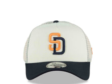 Load image into Gallery viewer, San Diego Padres New Era MLB 9FORTY 940 Adjustable A-Frame Mesh Trucker Cap Hat Cream Crown Navy Blue Visor Orange/Navy Blue Logo (2026 City Connect)
