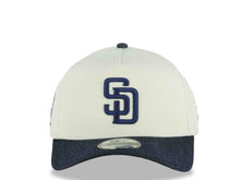 Load image into Gallery viewer, San Diego Padres New Era MLB 9FORTY 940 Adjustable A-Frame Cap Hat Cream Crown Blue Denim Visor Navy Blue Logo 25th Anniversary Side Patch Gray UV
