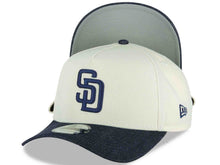 Load image into Gallery viewer, San Diego Padres New Era MLB 9FORTY 940 Adjustable A-Frame Cap Hat Cream Crown Blue Denim Visor Navy Blue Logo 25th Anniversary Side Patch Gray UV
