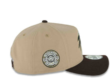Load image into Gallery viewer, Mexico New Era 9FORTY 940 Adjustable A-Frame Cap Hat Khaki Crown Dark Brown Visor White/Black/Metallic Gold Skull Logo Aztec Calendar Side Patch 
