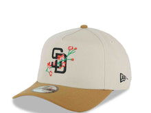 Load image into Gallery viewer, San Diego Padres New Era MLB 9FORTY 940 Adjustable A-Frame Cap Hat Stone Crown Light Brown Visor Black Logo With Rose 20 Years Petcopark Side Patch
