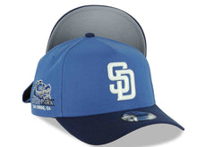 Load image into Gallery viewer, San Diego Padres New Era MLB 9FORTY 940 Adjustable A-Frame Cap Hat Dark Sky Blue Crown Navy Blue Visor White Logo Petcopark Side Patch Gray UV
