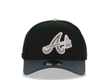 Load image into Gallery viewer, Atlanta Braves New Era MLB 9FORTY 940 Adjustable A-Frame Cap Hat Black Crown Dark Gray Visor Metallic Silver/Pink Axe Logo 40th Anniversary Side Patch
