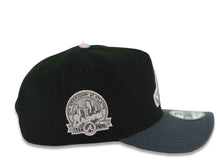 Load image into Gallery viewer, Atlanta Braves New Era MLB 9FORTY 940 Adjustable A-Frame Cap Hat Black Crown Dark Gray Visor Metallic Silver/Pink Axe Logo 40th Anniversary Side Patch
