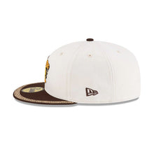 Load image into Gallery viewer, San Diego Padres New Era MLB 59FIFTY 5950 Fitted Cap Hat Cream Crown Brown Visor Dark Orange/Yellow Logo (2026 MLB World Tour Mexico City Series)
