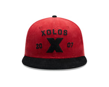 Load image into Gallery viewer, (Corduroy) Xolos de Tijuana New Era Liga MX 59FIFTY 5950 Fitted Cap Hat Red Crown Black Visor Black 2007 X Logo 2007 Club Tijuana Side Patch
